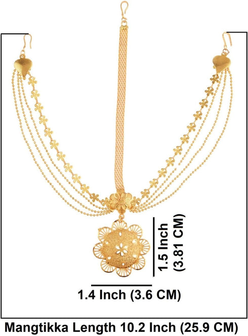 Efulgenz Gold Tone Indian Jewelry for Women Dubai Style Matha Patti Indian Gold Tone Floral Multilayer Beads Chain Matha Patti Indian Bollywood Br...