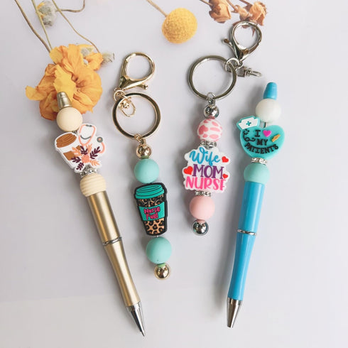 KnvsS Medical Nurse Themed Silicone Focal Beads Rubber Beads Kit Bulk for Beadable Pens Keychain Making DIY Keychain Supplies Focal Pen Beads, Nur...
