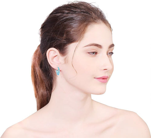 925 Sterling Silver Hoop Earring, Opal Small Hoop Earring for Women, Hypoallergenic Jewelry Cubic Zirconia Huggie Hoop Earrings Blue and White...