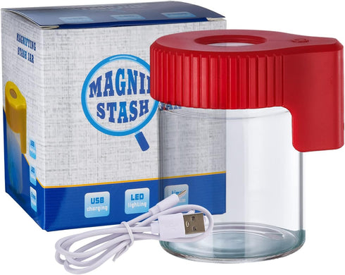 Magnifying Jar with Light, Light-Up LED Transparent Glass Air Tight Storage Jars Magnifying Viewing Jar (Red)...