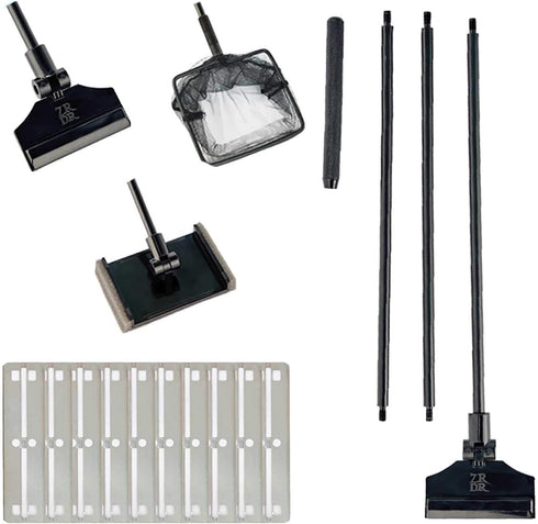 ZRDR Stainless Steel Algae Scraper Aquarium Cleaning Tool for Glass Aquariums, Including Algae Scraper, Sponge Pad, Fish Net, Cleaning Brush, Adju...