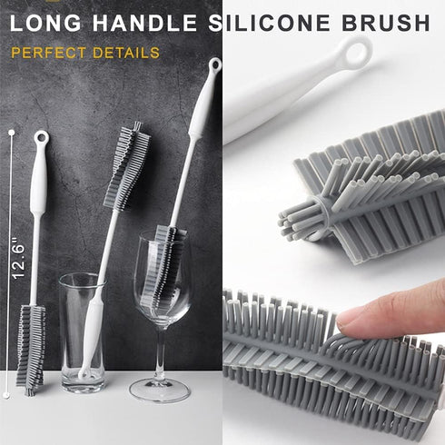 Bottle Cleaning Brush Set, Long Handle Silicone Cleaner Brushes + Thermos Lid Cup Brush + Drinking Straw Brush for Cleaning Baby Bottles, Narrow N...