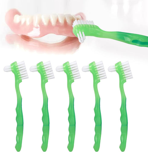 Brushes Double Bristle Head Pr, 5pcs Denture Brush Set BrushesDenture Care 5pcs Denture Brush Set (Green)...