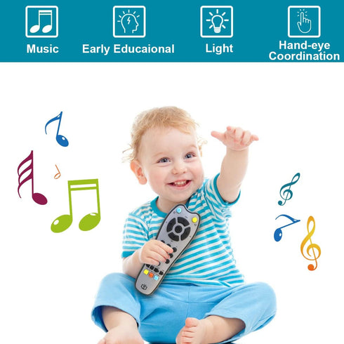 Kids Realistic TV Remote Control with Soft Light and Sound, Early Educational Learning Remote Toy with 3 Different Language, Musical Remote Toy fo...
