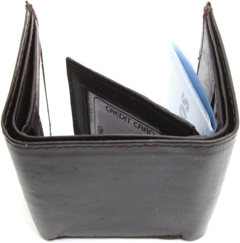 Mens Chocolate Brown Leather Wallet Lamb Trifold 731B...