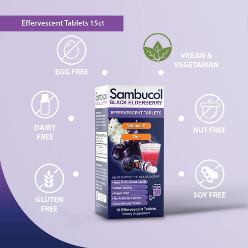 Sambucol Black Elderberry Effervescent Tablets - Elderberry with Zinc and Vitamin C for Adults, Elderberry Dissolving Tablets, Berries - 15 Count...
