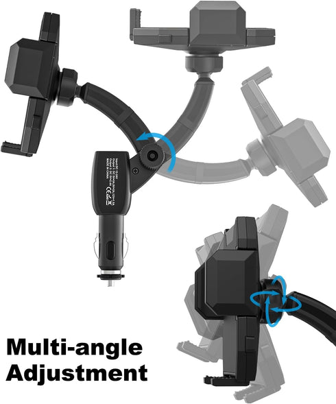 Cigarette Lighter Car Phone Holder Charger, Dual USB Fast Charging Cell Phone Mount for Car Charger with Adjustable Arm & 360° Rotating Car Mount ...