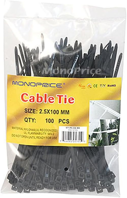 4-inch Cable Tie, 100pcs/Pack, 18 lbs Max Weight - Black...