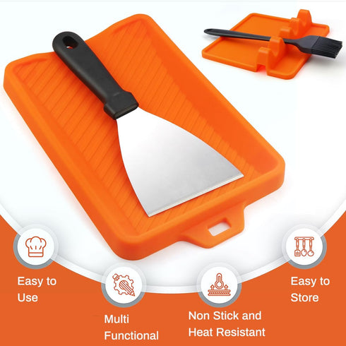 Silicone Griddle Mat Accessories for Blackstone, Spatula Mat with Drip Pad, Side Shelf Mat For Outdoor BBQ Grill Caddy Utensils Rest Spoon Holder ...
