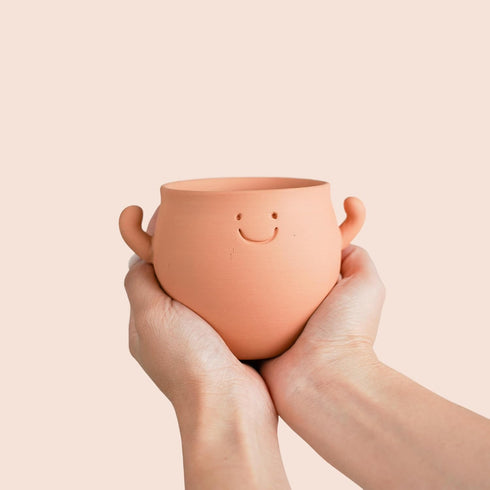 Mr. Smiley Small Plant Pot with Drainage, Cute Clay Planter for Succulent, Funny Gifts for Plant Lovers, Face Terra Cotta Flower Pots for Indoor a...