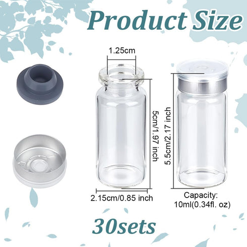 OLYCRAFT 30 Sets 10ml/0.34oz Clear Sealed Sample Vials Glass Sample Vials with Rubber Stopper and Plastic Aluminum Top Caps Glass Lab Sample Vials...