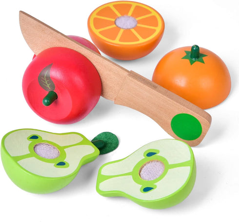 Wooden Cutting Play Food Toys - 11 PCS Wood Pretend Cutting Play Food Educational Set for Toddlers 1-3, Veggie Slicers Playset, Toys Food and Frui...