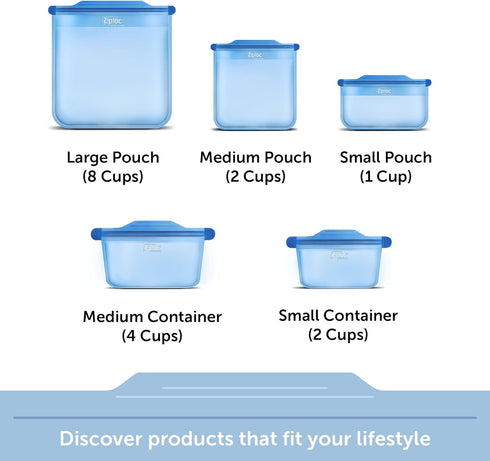 Ziploc Endurables Small Pouch, 1 Cup, Reusable Silicone Bags and Food Storage Meal Prep Containers for Freezer, Oven, and Microwave, Dishwasher Sa...