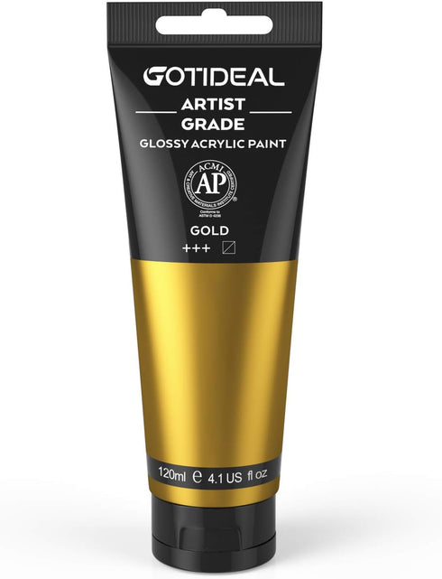 GOTIDEAL Acrylic Paint Metallic Gold 24K Tubes(120ml, 4.1 oz) Non Toxic Non Fading,Rich Pigments for Painters, Adults & Kids, Ideal for Canvas Woo...