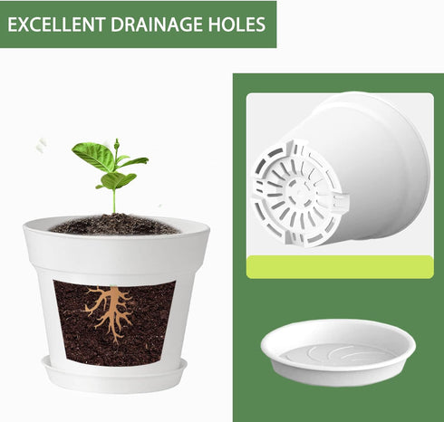 12 Pack 4 inch Plastic Planters, Seedlings Plant Nursery Pots with Drainage Holes and Saucers for Plants Flowers Succulent and All House Plants, W...