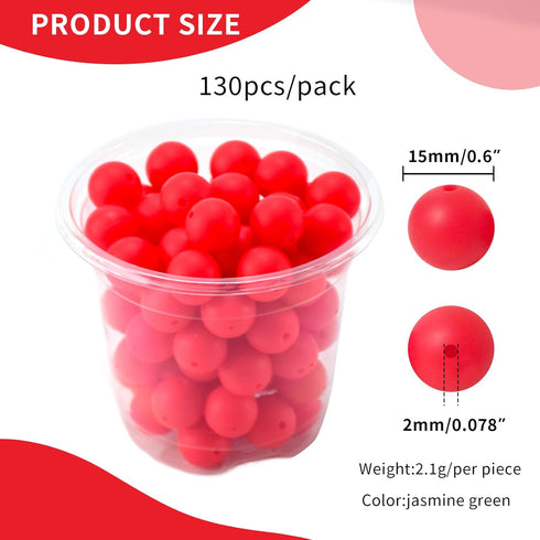 130PCS Silicone Beads for Keychain Making Kit 15mm Silicone Beads Bulk Round Rubber Beads Loose Beads for Pens DIY Necklace Bracelet Making (Straw...