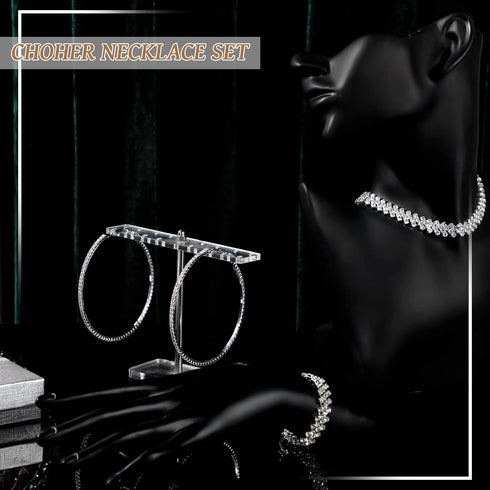 3 Pieces Women Rhinestone Jewelry Set Rhinestone Choker Necklace Crystal Bracelet Crystal Big Hoop Earrings for Wedding Bridal Party (Stylish 3 Ro...