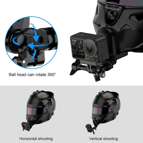 PULUZ Motorcycle Helmet Chin Clamp Mount for GoPro Hero 12, 11, 10/DJI Osmo Action 4/Insta360 X3/AKASO/SJCAM and Other Action Cameras...