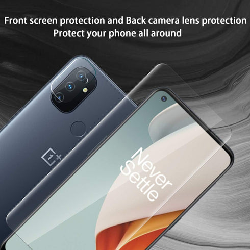 Orzero (3+2) Compatible for OnePlus Nord N100 Phone, 3 Pack Tempered Glass Screen Protector + 2 Pack Flexible Glass Camera Lens Protector, HD Bubb...