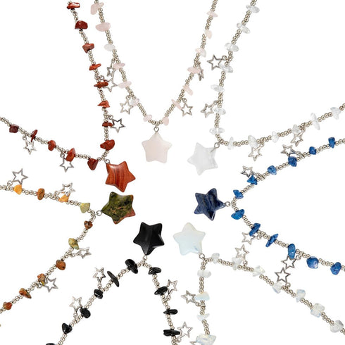 Boho Beaded Stars Choker Necklace Cute Kawaii Colorful Beads for Women,Irregular Raw Stones Necklace Chain Link Necklace Trendy Beachy Fashion Ast...