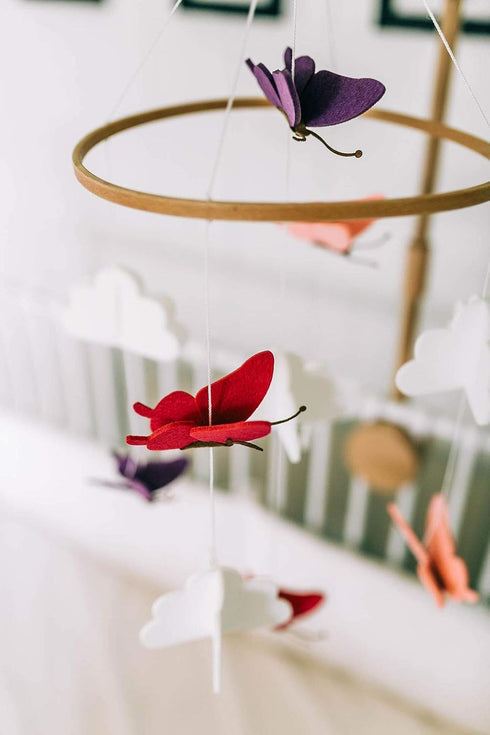 Baby Crib Mobile - Butterflies in The Clouds Nursery Crib Decoration for Girls & Boys - Pink & Purple...