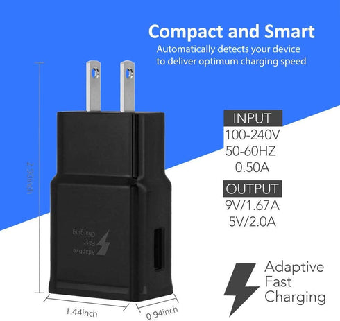Adaptive Fast Charging Wall Charger and 5-Feet USB Type C Cable Kit Bundle Compatible with Samsung Galaxy S23/S22/S21/S20/S10/S9/S8/Note 20/Note 1...