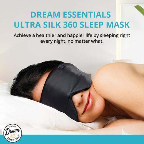 Dream Essentials Ultra Silk 360 Sleep Mask, Mulberry Silk Blindfold Eye Mask with 2 Fully Adjustable Straps, Thin Profile Night Mask Great for Sid...