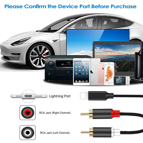 Lightning to RCA Cable for iPhone iPad, Stereo Y Splitter Audio Aux Cable Cord Adapter Compatible with iPhone 13/12/11/XS/XR/X/iPad for Car/Amplif...