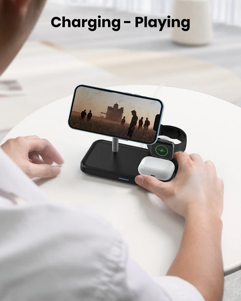 3-in-1 Charger Stand for MagSafe: JoyGeek Wireless Charging Station for iPhone 15/14/13/12 Pro Max Plus Mini, Magnetic Mag-Safe Dock for Apple Wat...