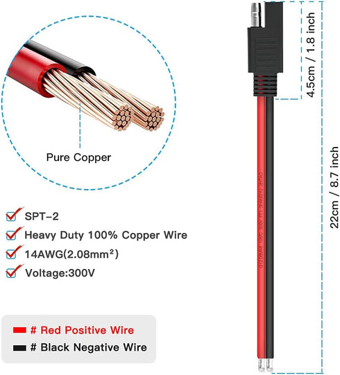 ELECTOP SAE Connector Extension Cable, SAE Quick Connector Disconnect Plug SAE Power Automotive Extension Cable Solar Panel Cable Wire(2 Pack)...