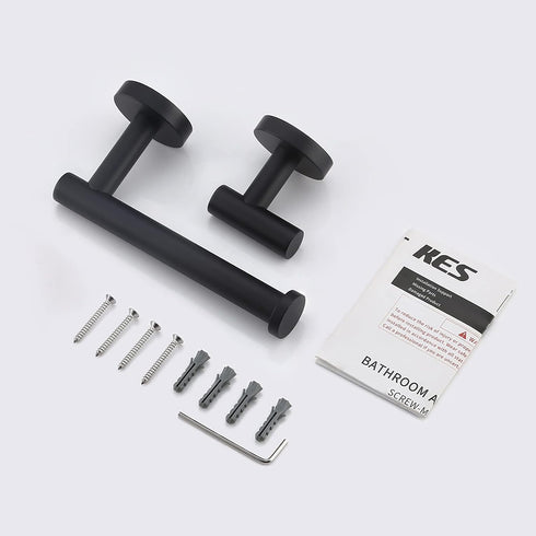 KES Bathroom Accessories Hardware Set Toilet Paper Holder and Robe Towel Hook SUS304 Stainless Steel Round Wall Mounted Matte Black, LA20BKDG-21...