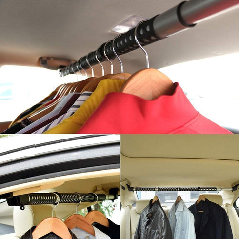 Car Clothes Hanger Bar, Adjustable Telescoping Bar Vehicle Clothing Rack with 3 sections of Non-Slip Grips Dividers for Travel, Expandable 33" to ...