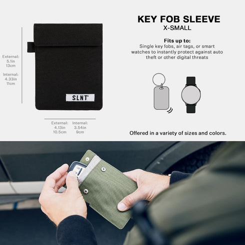 SLNT Signal Blocking Faraday Key Fob Case with Silent Pocket - Car Anti Theft Device Shields Against All Signal Types, Includes RFID Blocking & Du...