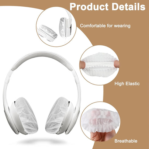 100PCS Headphone Ear Covers Disposable Earphone Overs Sanitary Non-Woven Stretch Earpad Covers Earcup Covers Fit for Most on Ear Headphones (6.5cm...