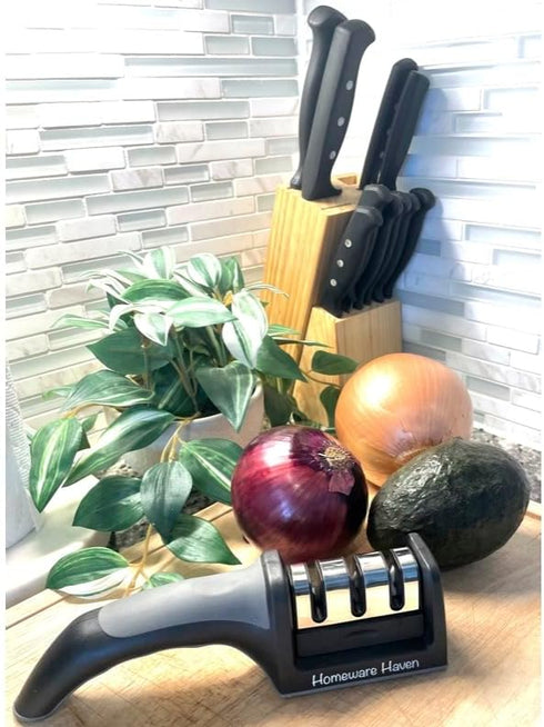 Homeware Haven Kitchen Knife Sharpener | Knife Sharpener | 3 Stage Knife Sharpener | Sharpener | Tungsten Steel Sharpener | Ceramic Sharpener | Di...