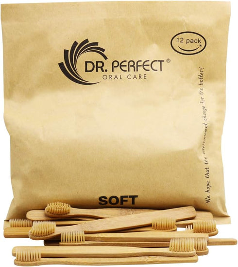 DR PERFECT Natural Bamboo Toothbrush Soft Bristles for Adults Pack of 12...