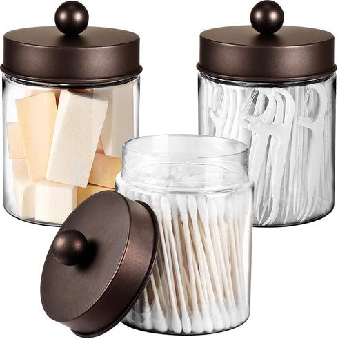 3PC Farmhouse Decor Qtip Holder Apothecary Jars Bathroom Vanity Storage Organizer -Countertop Canister Plastic Container &Cute Stickers for Cotton...