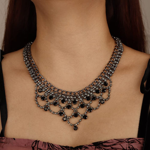 Missgrace Boho Dainty Layered Black Rhinestones Tassel Punk Choker Necklace for Women Chunky Necklaces Black Chain Necklace Jewelry Gifts for Wome...