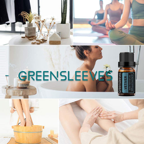 GREENSLEEVES Vetiver Essential Oil, Pure Organic Diffuser Oil 10ml for Massage...
