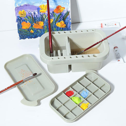 Paint Brush Cleaner,Paint Brush Basin with 10 PCS Paint Brushes,Paint Brush Holder and Organizers with Palette for Acrylic, for Watercolor and Wat...