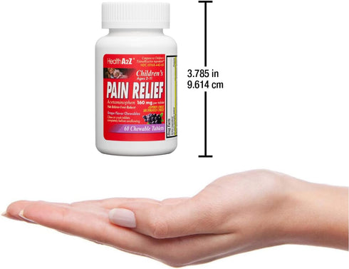 HealthA2Z® Children's Chewable Pain Relief | Acetaminophen 160mg | 60 Chewable Tablets | Grape Flavor Chewables | Aspirin & Ibuprofen Free...
