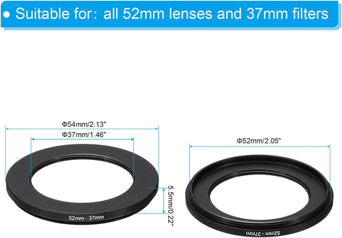 PATIKIL 52mm-37mm Metal Step Down Ring, Camera Lens Filter Adapter Ring Aluminum Filter Adapter Ring for Camera Lenses Hood, Black...
