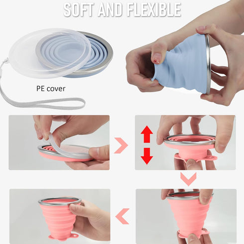 JBER Silicone Collapsible Travel Cup, 4 Pack Silicone Folding Camping Cup with Lids Expandable Drinking Cup for Outdoor Hiking Travel (Olive & Pin...