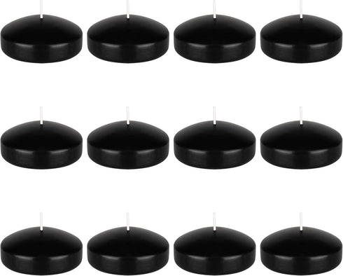 Mega Candles 12 pcs Unscented Black Floating Candles, Hand Poured Wax Candle 3 Inch Diameter, Home Décor, Wedding Receptions, Baby Showers, Birthd...