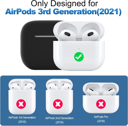 ATUAT Compatible with AirPods 3 Case, Protective Silicone Cover for AirPods 3rd Generation Case 2021, Wireless Charging - Black...