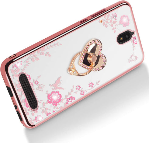 B-wishy for Blu View 2 Case for Women, Glitter Crystal Butterfly Heart Floral Slim TPU Luxury Bling Cute Protective Cover with Kickstand+Strap for...
