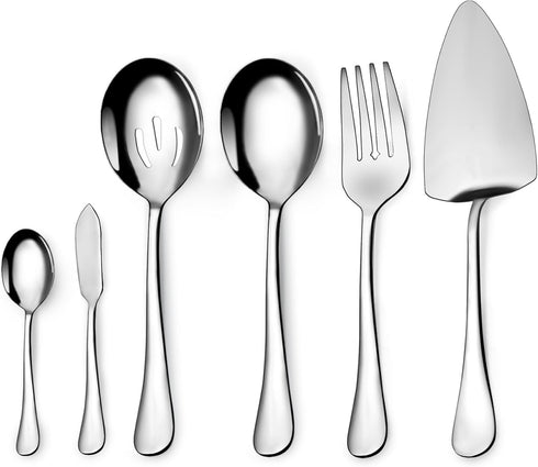 Serving Utensil Set,6piece Serving Utensil Setwith Serving Spoons?Serving Forks?Serving Tongs Soup Ladle and Pie Server Buffet Catering Serving Ut...