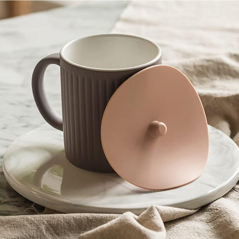 Carrotez 2 Pack Silicone Cup Cover Lids, 4.3 Inch Mug Covers, Reusable Silicone Coffee and Tea Cup Lids - Pink Beige...