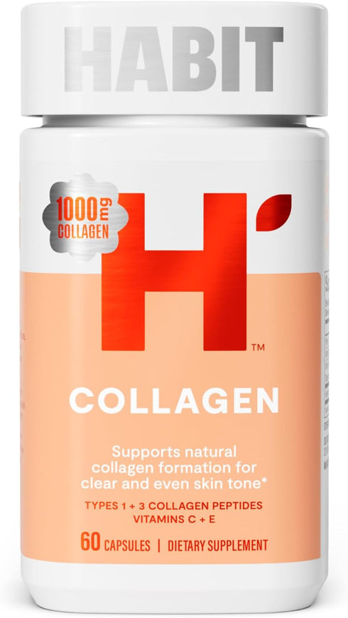 HABIT Collagen Supplement (60 Capsules) - New Look, 2000mg Collagen Peptides, Vitamin C & Vitamin E, Skin Health, Antioxidants, Non-GMO, Gluten Fr...