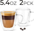 DLux Lungo 5.4oz Coffee Cups Double Wall, Clear Glass set of 2 Glasses with Handles, Insulated Borosilicate Glassware Tea Cup...